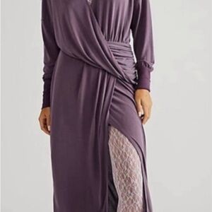 NWOT Free People Riley Cupra Wrap Dress In Color Plum Purple Size Medium